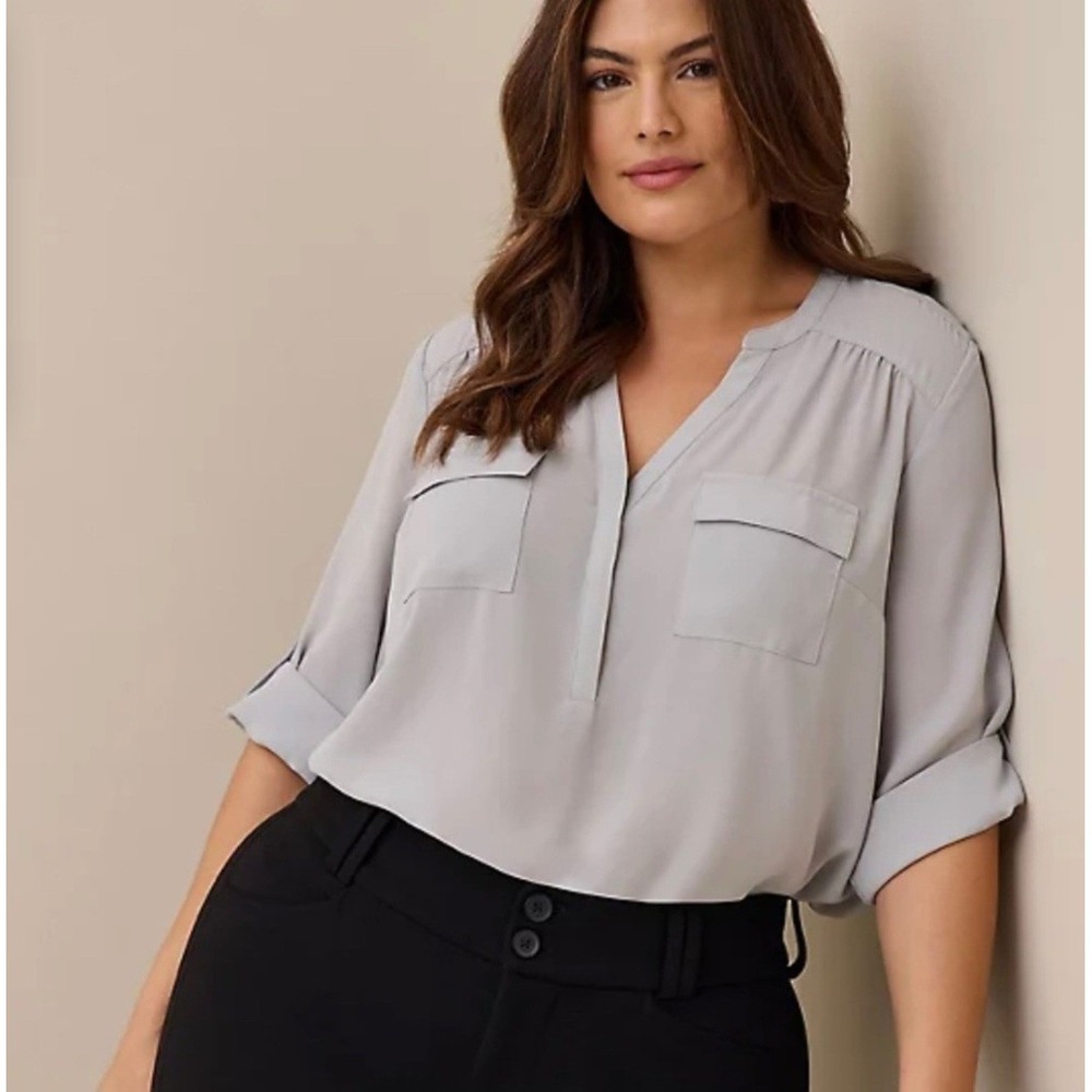 Torrid Women's Plus‎ Size 2X Harper Flint Gray 3/4 Sleeve Blouse Top